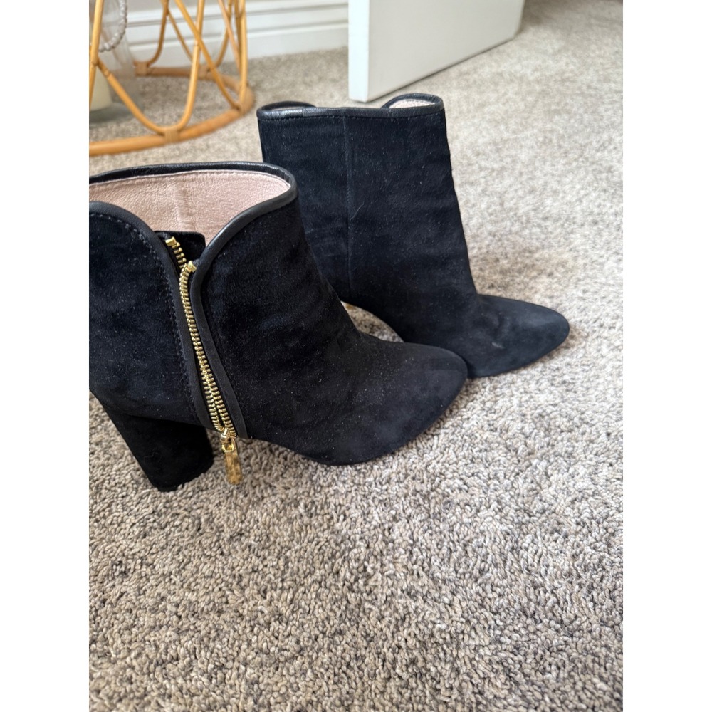 Louise et Cie Black Suede Ankle‎ Boots Gold Zip Block Heel Women 7.5